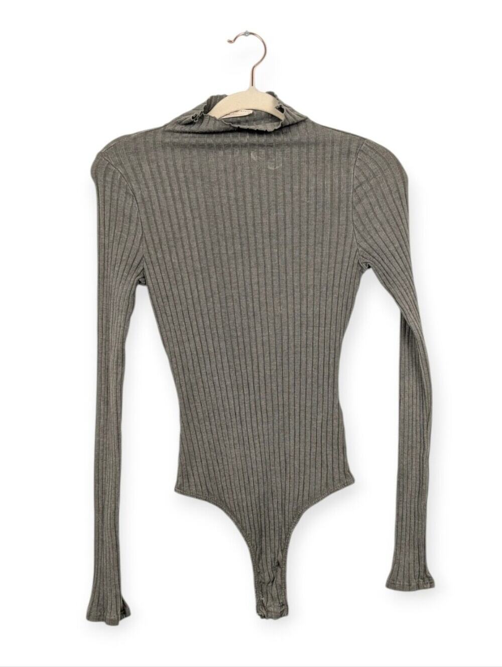 Free People Movement Bodysuit M Gray Ribbed Mock Neck Long Sleeve Stretch Casual